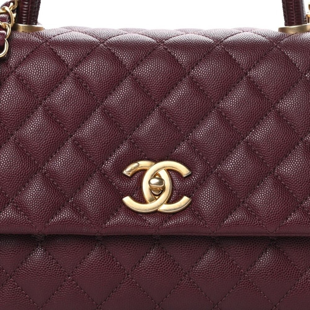 Authentic CHANEL Caviar Lizard Embossed Quilted Small Coco Handle Flap Burgundy - Picture 6 of 14
